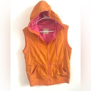 Vintage Y2K Old Navy Women’s Windbreaker Vest Jacket Large Orange Pink Zip Up